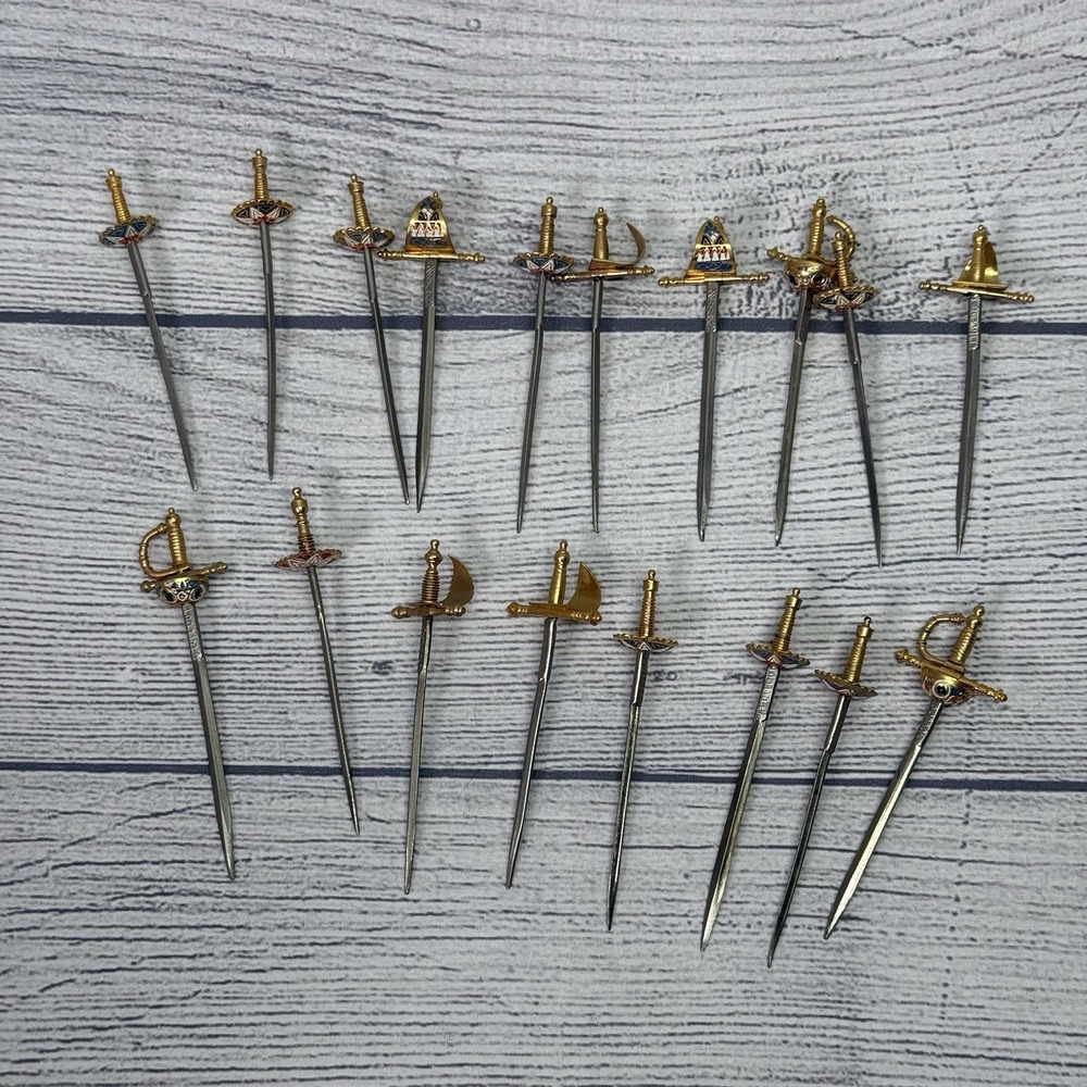 Toledo Mini Swords (18) Cocktail Picks Appetizer Skewer 2-Tier Stand Vintage MCM - Picture 10 of 14